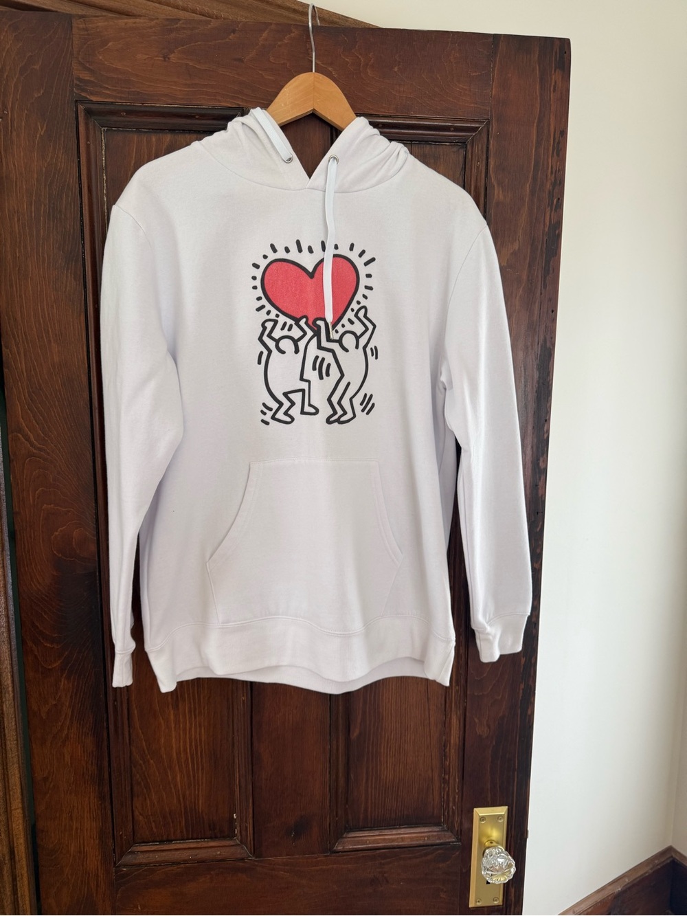 White Pullover Hoodie with Red Heart Graphic